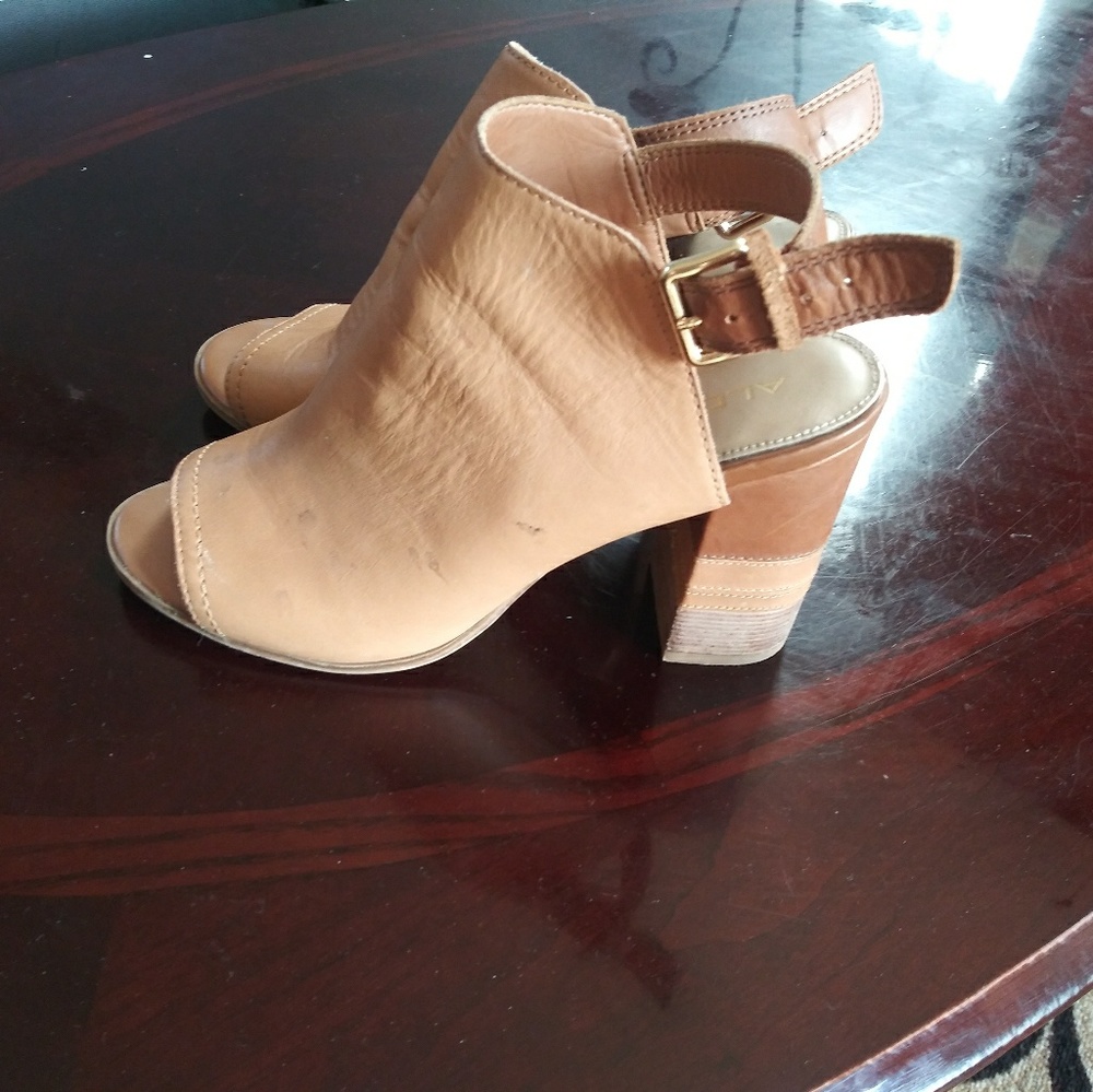 Tan Aldo open toed booties